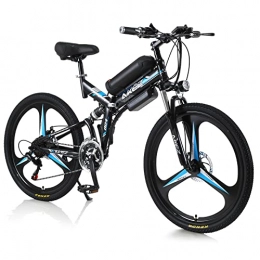 AKEZ Vélos électriques AKEZ Vélo électrique pliable - 26" - Vélo électrique pliable - Pour homme et femme - Avec batterie 36 V et Shimano 21 vitesses (noir et bleu)