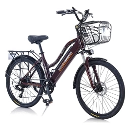 AKEZ Vélos électriques AKEZ Vélo électrique pour Adultes et Femmes, vélo de Montagne électrique de 26'' pour Femmes, Batterie Lithium-ION Amovible, E-Bike pour Homme avec dérailleur Shimano 7 Vitesses (Marron)
