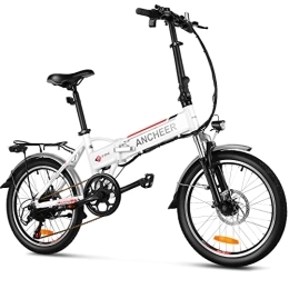 Ancheer Vélos électriques ANCHEER Vélo électrique Pliant, E-Bike 20 Pouces avec Batterie au Lithium (36 V 8Ah) Moteur 250W 7 Vitesses (Pliant-Blanc)
