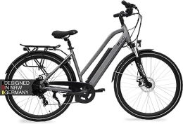 AsVIVA vélo AsVIVA E-Bike VTC - vélo de ville 28" B15-H avec batterie à cellules Samsung 36V 14, 5Ah | Dérailleur Shimano 21 vitesses, moteur arrière 250W, frein à disque, vélo électrique blanc / gris