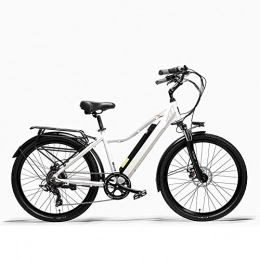 AYHa Vélos électriques AYHa Vélo électrique urbain pour adultes, freins à double disque 26 pouces vélo d'assistance à la pédale cadre en alliage d'aluminium fourche à Suspension à ressort d'huile 7 vitesses, blanc, 15AH