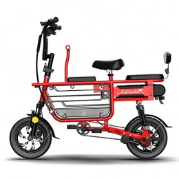 MSM vélo Batterie Au Lithium Mini Vélo électrique, Maman's Utilitaire VTT Pliant Scooter, Pliage Trois Sièges E-Bike pour Parent Et Enfants Rouge 350w 48v 11ah