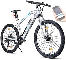 Bluewheel Electromobility Vélos électriques BLUEWHEEL e-Bike 27, 5" & 29" |Marque qualité Allemande |Conformité UE |E-Mountainbike 21 Vitesses & Moteur arrière, 25 km / h |Vélo électrique BXB75, Fourche Suspendue MTB, appli, LED (Blanc, 27.7")
