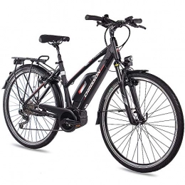 CHRISSON Vélos électriques CHRISSON Vélo de trekking et de ville pour femme 28" E-Rounder noir mat - Dérailleur Shimano Deore 9 vitesses - Pedelec avec moteur central Bosch Active Line 250 W, 40 Nm