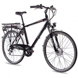 CHRISSON vélo Chrisson Vélo de ville électrique 28" pour homme – E-Gent noir avec dérailleur 7 vitesses Acera – Pedelec pour homme avec moteur de roue avant Bafang 250 W, 36 V