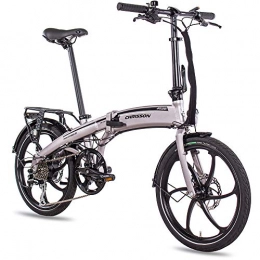 CHRISSON vélo CHRISSON Vélo électrique pliable 20" eFolder gris clair – Vélo électrique pliable avec moteur moyeu AIKEMA 250 W, 36 V, 30 Nm – Vélo pliant électrique pratique pour homme et femme.