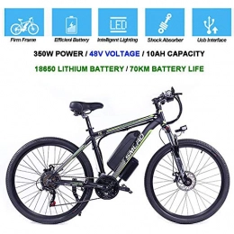 CYQAQ Vélos électriques CYQAQ Vlos lectriques pour Adultes, vlo Ebike en Alliage d'aluminium 350W Amovible Batterie au Lithium-ION 48V / 10Ah vlo de Montagne / Navette Ebike, Black Green