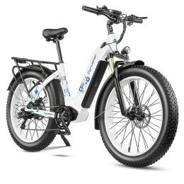 Cyrusher Vélos électriques Cyrusher vélo électrique, Kuattro E-Bike Tout Terrain de 26 Pouces avec Pneu 4.0 Fat, Vélo électrique avec Batterie Amovible 48V 17Ah, Vélo électrique Pas à Pas (Blanc)