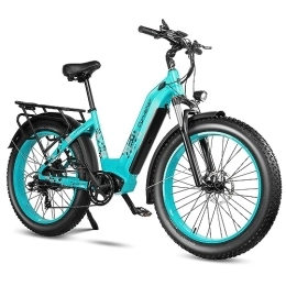 Cyrusher Vélos électriques Cyrusher vélo électrique, Kuattro E-Bike Tout Terrain de 26 Pouces avec Pneu 4.0 Fat, Vélo électrique avec Batterie Amovible 48V 17Ah, Vélo électrique Pas à Pas (Cyan)