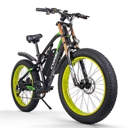 cysum vélo cysum 26 '' Bicycle électrique 48V 17AH Batterie au Lithium Double Suspension Shimano 9 Vieds Ebike Hydraulic Frein Adult Fat Tire Bike (Vert
