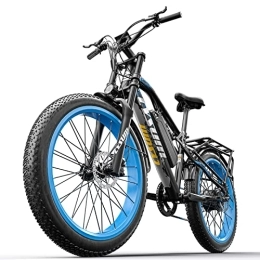 cysum Vélos électriques cysum CM900 Pro vélo électrique VTT électrique pour Homme Adulte Femme 26 '' Gros Pneu ebike 48v 17ah Batterie au Lithium Suspension Totale Fat Bike électrique (Bleu)