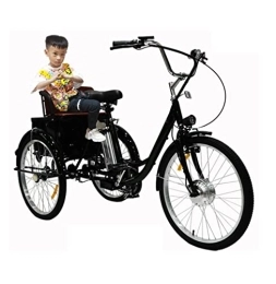 DENGYQ Vélos électriques DENGYQ Tricycle électrique Adulte à 3 Roues pour Les Personnes âgées Batterie au Lithium de vélo avec éclairage LED dans Le Panier arrière Tricycle à pédales humaines à Trois Roues(Balck, 24'')