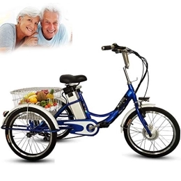 DNNAL Tricycle électrique Adulte, Chariot de Panier de légumes de Loisirs de vélo électrique de Tricycle à 3 Roues de 20"avec lumière LED et Panier à provisions,Bleu