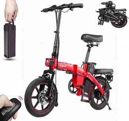 Dyu vélo DYU Vélo Électrique Pliable, 14 Pouces Smart Urban E-Bike avec 3 Modes de Conduite, Vélo Électrique avec Pédalage Assisté, Clé sans Fil, Batterie Amovible, Portable Compact, Adulte Unisexe (Rouge, A5)
