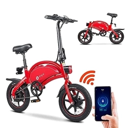 Dyu vélo DYU Vélo Électrique Pliable, 14 Pouces Vélo Électrique Portable avec Télécommande APP, Intelligent Vélo Électrique Assistance Pédale avec Écran LCD, Unisexe Adulte Jeunesse (Rouge)
