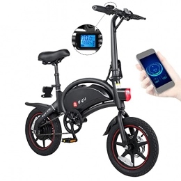 Dyu vélo DYU Vélo électrique pliable de 14 pouces - Avec commande par application - Batterie de 36 V 10 Ah - Affichage LCD - Portée de 25 km / h - Moteur de 250 W - Double frein à disque - 3 modes de conduite