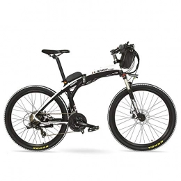 LANKELEISI vélo GP 26'' 400W à pliage rapide Vélo de montagne Ebike, vélo électrique à batterie 48V 12Ah, fourche à suspension, frein à disque avant et arrière (Black White, 12Ah + 1 Batterie rechange)