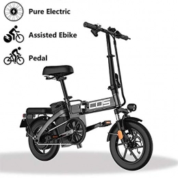 GUOJIN Vélos électriques GUOJIN Vélo Électrique Pliant Vélo De Ville Électrique 9.6 Ah Batterie Lithium Rechargeable 90 Kilométrage 14" City E-Bike, Vitesse Jusqu'à 25 Km / H, Noir