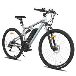 ROCKSHARK Vélos électriques HILAND Vélo électrique 27, 5 pouces pour homme et femme - Vélo électrique à suspension complète avec moteur 250 W 36 V 10, 4 Ah - Vélo électrique à suspension complète - Gris