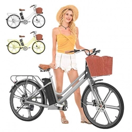 HLeoz Vélos électriques HLeoz Femme Vélo de Ville, 24" Vélos électriques 250W avec Batterie au Lithium-ION Amovible de 36V 16AH avec Panier à Vélo, Gris
