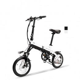 HWOEK Vélos électriques HWOEK Adulte Vélo Électrique Pliable, Double Choc 14" Mini Ville E-Bike Cadre en Alliage D'aluminium Frein à Disque Double 6 Vitesses avec Panier de Voiture, Blanc