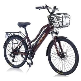 Hyuhome vélo Hyuhome Vélo électrique de 66 cm pour femme et adulte, 36 V, tout terrain avec batterie lithium-ion amovible pour vélo en plein air, voyage, entraînement (marron)