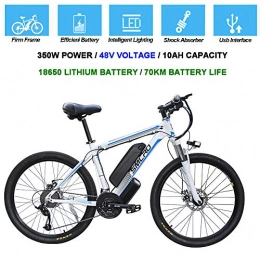 Hyuhome Vélos électriques Hyuhome Vélos électriques pour Adultes, 360W en Alliage d'aluminium Ebike vélos Amovible 48V / 10Ah Lithium-ION Rechargeable VTT / Commute Ebike, White Blue