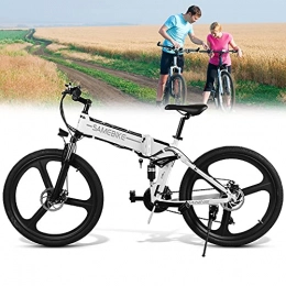 JINGJIN Vélos électriques JINGJIN Vélo électrique E-Bike Vélo Pliant en Aluminium aérospatial, Batterie au Lithium 48V10AH, Shimano 21 Vitesses, autonomie jusqu'à 35 km / h, Charge utile 150kg, White-B