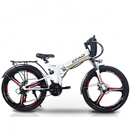 ZPAO Vélos électriques KB26 21 vélo électrique pliant de vitesse, batterie 48V 10.4Ah, vélo de montagne de 350W 26 pouces, assistance de pédale de 5 niveaux, fourchette de suspension (Blanche Batterie double, Standard)