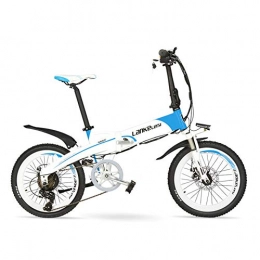 LANG TU vélo LANG TU Vélo électrique Pliant d'assistance de pédale, Batterie au Lithium-ION intégrée de, Jante en Alliage d'aluminium & Cadre, dégagement Rapide de la Roue Avant (Bleu Blanc, 500W 14.5Ah)