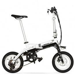 LANKELEISI vélo LANKELEISI A6 Mini Portable Pliant e vélo, vélo électrique de 14 Pouces, Moteur de 36V 400W, Jante en Alliage de magnésium, Fourche à Suspension (Noir Blanc, Plus 1 Batterie de Rechange)