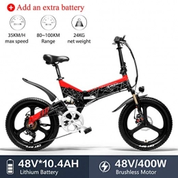 LANKELEISI Vélos électriques LANKELEISI G650 vélo électrique 20 * 2.4 Gros Pneu vélo Montagne Adulte Pliant vélo électrique de Ville 400w 48v LG Batterie au Lithium Shimano 7 Vitesse ebike (Rouge+ 1 Extra 10.4ah Batterie)
