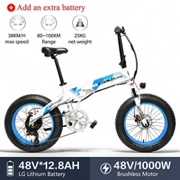 LANKELEISI vélo LANKELEISI X2000 20 x 4, 0 Pouces Gros Pneu 48V 1000W 12.8AH Cadre en Alliage d'aluminium Tire vélo électrique Pliable pour Adulte Femme / Homme pour Montagne / Plage / Neige (Bleu + 1 Extra Batterie)