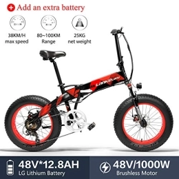 LANKELEISI vélo LANKELEISI X2000 20 x 4, 0 Pouces Gros Pneu 48V 1000W 12.8AH Cadre en Alliage d'aluminium Tire vélo électrique Pliable pour Adulte Femme / Homme pour Montagne / Plage / Neige (Rouge + 1 Extra Batterie)