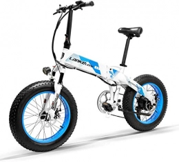 LANKELEISI vélo LANKELEISI X200020 Pouces Fat Bike e-Bike Pliant 7 Vitesses vélo de Neige 48V 10.4ah 500W Moteur Cadre en Alliage d'aluminium 5 Pas vélo de Montagne (Bleu)