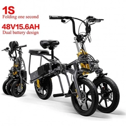 MMJC vélo MMJC Tricycle De Mini-Électrique Tricycle Pliable 14 Pouces 15, 6 Ah Un Seconde Valeur Tricycle Électrique, 2 Batteries 48 V 350 W Permet De Facilement Les Plis