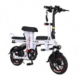 MSM Vélos électriques MSM Pliage Trois Sièges Parent-Enfant Vélo électrique, Mini Porable Ultra Léger Batterie Amovible E-Bike, VTT Pliant pour Femmes Déplacement en Ville Blanc 40-45km, 48v