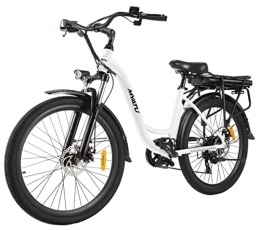 VANKEL vélo Myatu Vélo électrique de ville 26" avec dérailleur Shimano 6 vitesses, batterie 12, 5 Ah et moteur arrière de 250 W, blanc