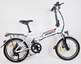 VANKEL Vélos électriques MYATU Vélo électrique pliable ebike 20" avec dérailleur Shimano 7 vitesses, moteur 250 W, batterie lithium-ion 36 V 10, 4 Ah, cadre en aluminium, 25 km / h, pour homme et femme, blanc