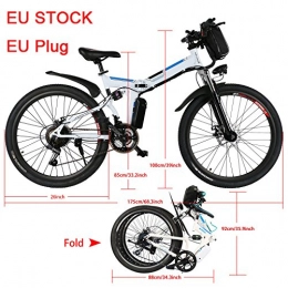 ncient vlo lectrique pliable Mountain Bike 250W 32km/h Shimano 21en aluminium batterie 36V lumire avant avec 2modes d'assistanceRoues grandes 26pouces, fiche uE  EU Stock , Bianco
