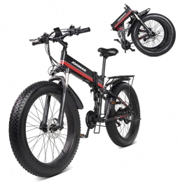 JOOMAR vélo OOMAR 26" Vélo Électrique Pliable Rouge, 1000W VTT Électrique Shimano 21 Vitesses, Frein hydraulique Double, Batterie Lithium-ION 48V / 12.8Ah Amovible