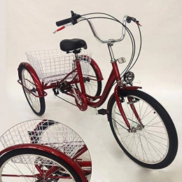 OU BEST CHOOSE 24" 3 Roues Adulte Tricycle avec Lampe 6 Vitesses vélo, Panier à vélo Trike Tricycle pédale vélo, pour Faire du Shopping en Plein air de Pique-Nique Sports (Rouge)