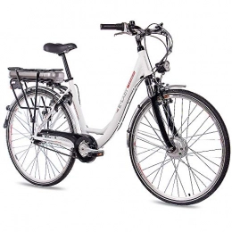CHRISSON Vélos électriques Pedelec Chrisson E-Lady Vélo de ville à assistance électrique de 28 pouces en alu avec dérailleur Shimano Nexus 7 vitesses, blanc mat