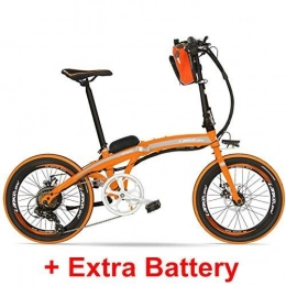 QX Vélos électriques qx Scooter 240W 48V 12Ah Portable 20 Pouces Vélo Pliant E, Vélo Électrique D'Assistance À La Pédale de Cadre En Alliage D'Aluminium, Deux Freins À Disque, Pedelec, Batterie Orange Extra Plus