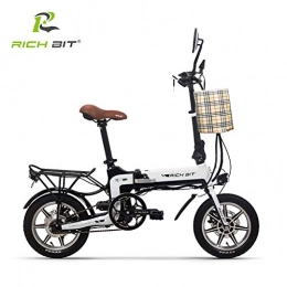 RICH BIT-ZDC Vélos électriques Rich BIT RT-619 Pliant Vlo lectrique 14 Pouces Portable et Facile Ranger. Batterie Lithium-ION de 10, 2 Ah et Moto silencieuse de 250 W, avec Affichage de la Vitesse et du Papillon (White)