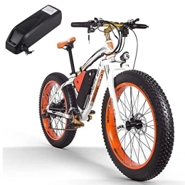 RICH BIT Vélos électriques RICH BIT TOP-022 Vélo électrique, 26" Fat Tire E-Bike, Système de freinage à Double Disque VTT électrique pour Adulte, 48 V Batterie au Lithium Snow Mountain Bike, Shimano 21 Vitesses (17AH, Orange)