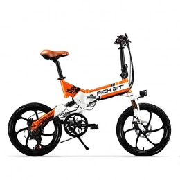 RICH BIT Vélos électriques RICH BIT TOP-730 Shimano 7 Vitesses Shifter 250W moyeu à Engrenages Moteur 48 V / 8Ah Batterie vélo Pliant électrique de Ville (White-Orange)