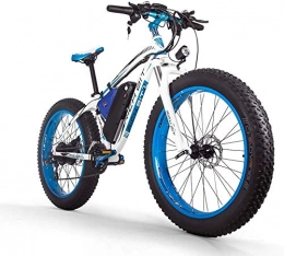 RICH BIT Vélos électriques RICH BIT vélo électrique 1000W RT022 e-Bike 48V * 17Ah Li-Batterie 4.0 Pouces Gros Pneu Hommes vélo vélo de Plage adapté pour 165-195cm (White-Blue)