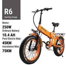 RPHP Vélos électriques RPHP Vlo lectrique 48V12. 8A 20 * 4.0 Pouces vlo lectrique Pliant en Aluminium 250 W Puissant VTT Neige / Plage bikeneige / vlo de plage-250W 10ah-Orange