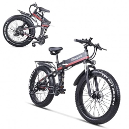 VARWANEO Vélos électriques SHENGMILO MX01 Adulte Pliant vélo électrique, 26 * 4.0 Fat Tire Vélo électrique avec Moteur 1000W 48V 12.8AH Batterie, Levier de Vitesses 7 / 21(Rouge, Ajouter Une Batterie de Rechange)